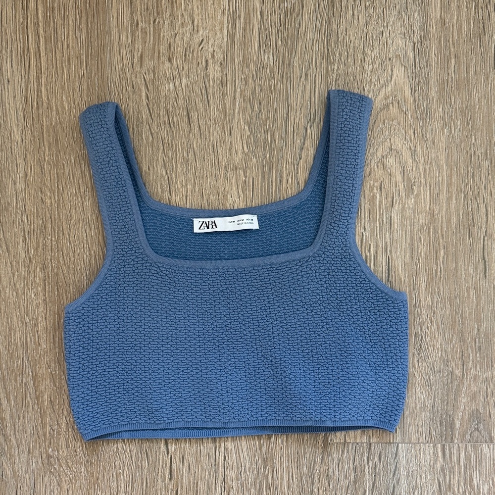 ZARA /  Blue Textured Knit Cropped Top